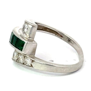 Side view of Vintage 0.36ct Emerald And 0.57ct Diamond Engagement Ring, Platinum