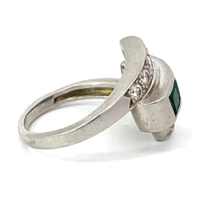 Side view of Vintage 0.36ct Emerald And 0.57ct Diamond Engagement Ring, Platinum