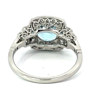 Back view of 1.22ct Round Cut Aquamarine Engagement Ring, Diamond Halo, Platinum