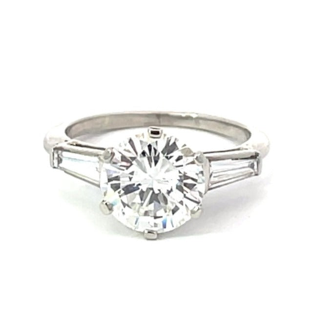 Front view of Vintage GIA 2.53ct Round Brilliant Cut Diamond Engagement Ring, I color, Platinum