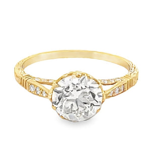 Front view of 1.62 Old European Cut Diamond Engagement Ring, VS1 Clarity, 18k Yellow Gold