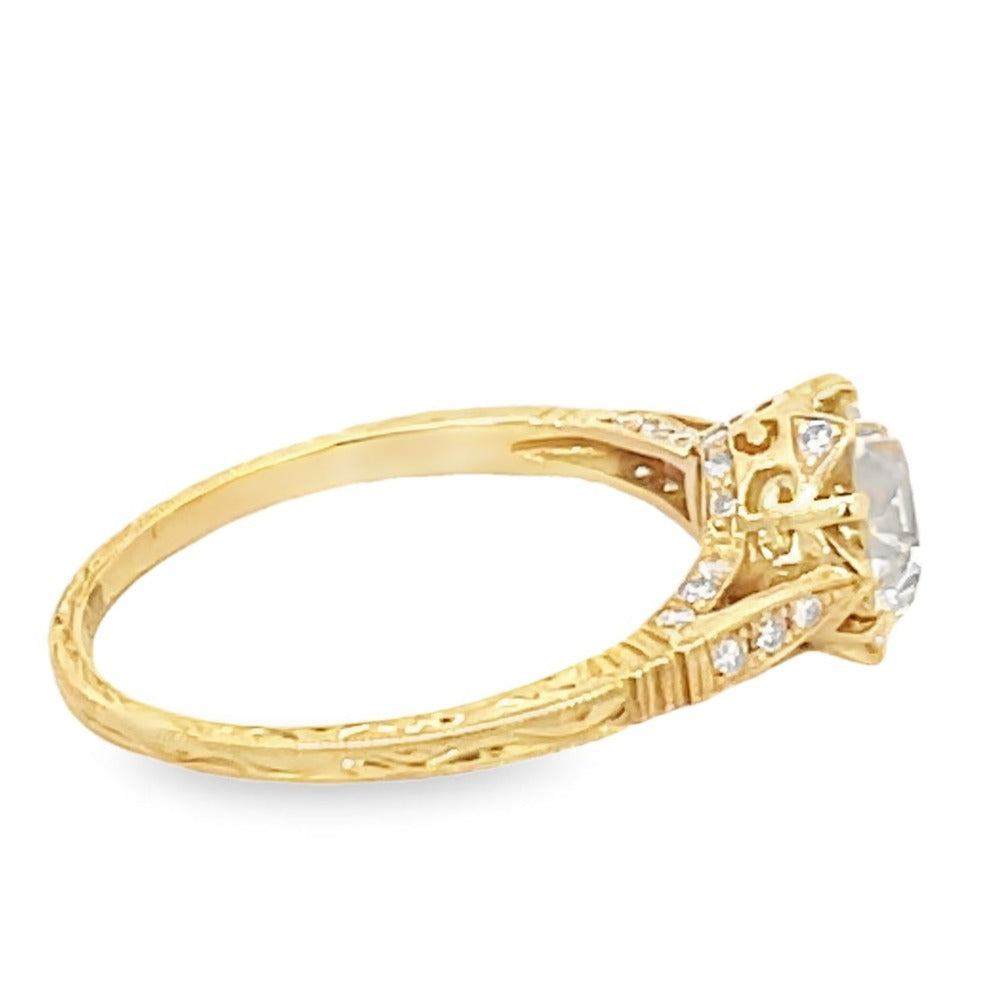 Side view of 1.62 Old European Cut Diamond Engagement Ring, VS1 Clarity, 18k Yellow Gold