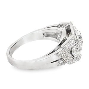 Side view of Antique 1.58ct Diamond Engagement Ring, VS1 Clarity, Diamond Halo, Platinum