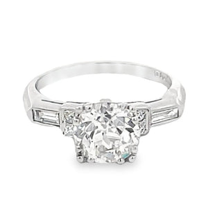 Front view of Antique GIA 1.63ct Old European Cut Diamond Engagement Ring, VS1 Clarity, Platinum