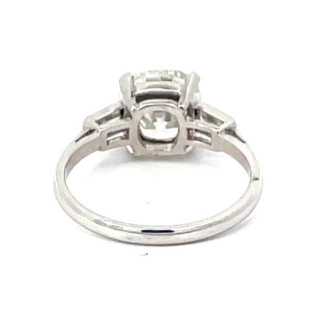 Back  view of GIA 2.19ct Antique Cushion Cut Diamond Engagement Ring, H Color, Platinum