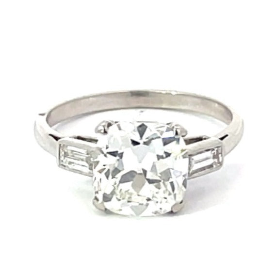 Front view of GIA 2.19ct Antique Cushion Cut Diamond Engagement Ring, H Color, Platinum