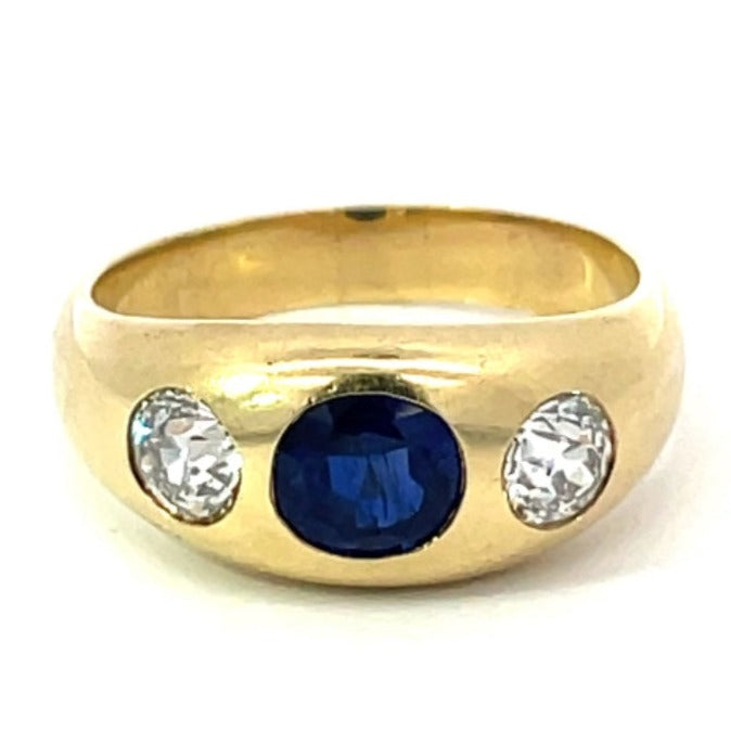 Front view of Vintage 1.20ct Oval Cut Burma Sapphire Engagement Ring, 14k Yellow Gold, No-Heat