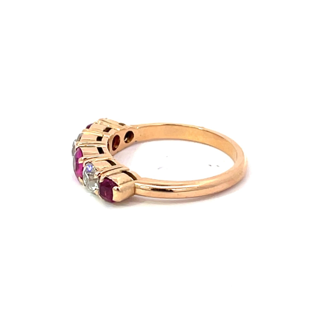 Side view of Antique 1.10ct Diamond & 1.10ct Rubies Engagement Ring, 18k Yellow Gold
