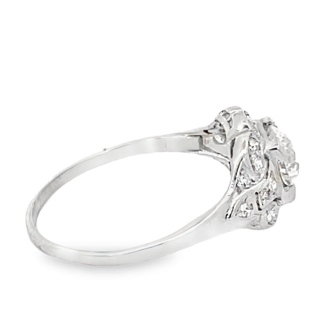 Side view of Vintage 0.92ct Old European Cut Diamond Engagement Ring, Platinum