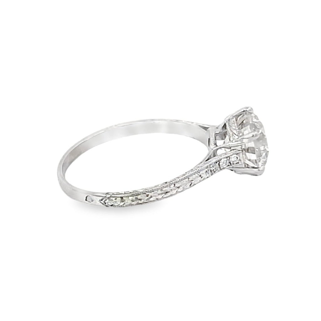 Side view of Antique 2.40ct Old European Cut Diamond Engagement Ring