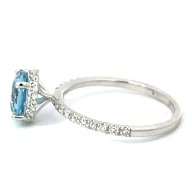 Side view of 1.13ct Round Cut Aquamarine Engagement Ring, 18k White Gold