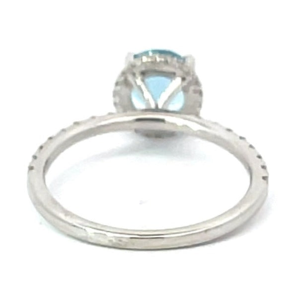 Back view of 1.13ct Round Cut Aquamarine Engagement Ring, 18k White Gold