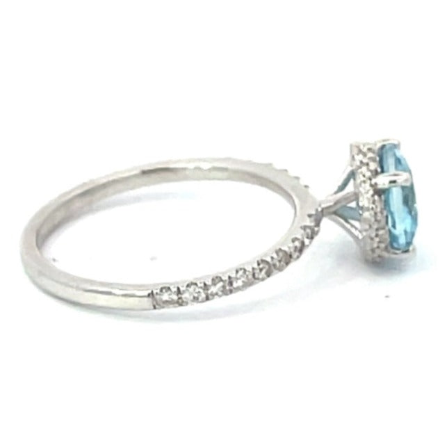 Side view of 1.13ct Round Cut Aquamarine Engagement Ring, 18k White Gold