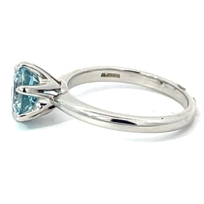 Side view of 1.62ct Round Cut Natural Aquamarine Solitaire Ring, Platinum