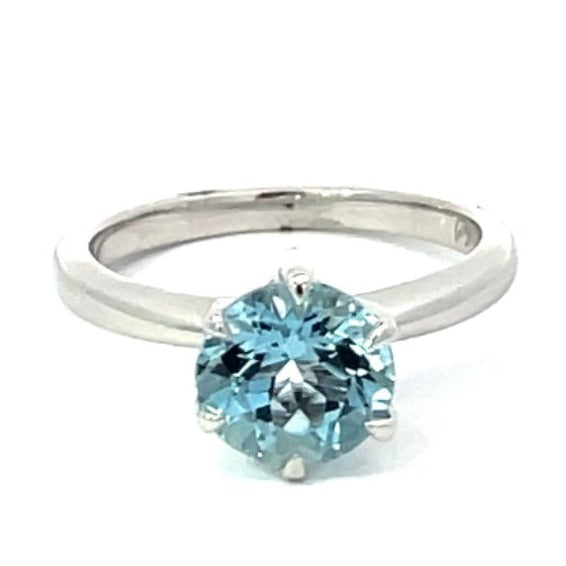 Front view of 1.62ct Round Cut Natural Aquamarine Solitaire Ring, Platinum