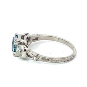 Side view of 0.86ct Round Cut Aquamarine Engagement Ring, Platinum