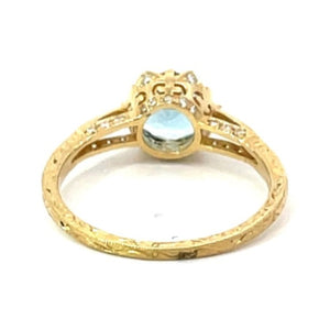 Back view of 0.90ct Round Cut Natural Aquamarine Engagement Ring, 18k Yellow Gold