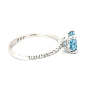 Side view of 1.18ct Round Cut Aquamarine Engagement Ring, 18k White Gold