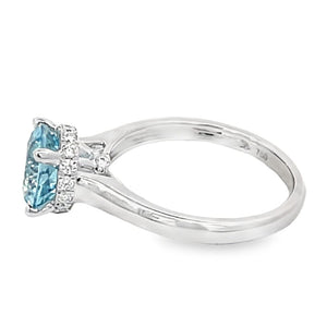 Side view of 1.62ct Round Cut Natural Aquamarine Solitaire Ring, 18k White Gold