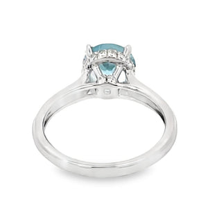 Back view of 1.62ct Round Cut Natural Aquamarine Solitaire Ring, 18k White Gold