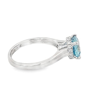 Side view of 1.62ct Round Cut Natural Aquamarine Solitaire Ring, 18k White Gold