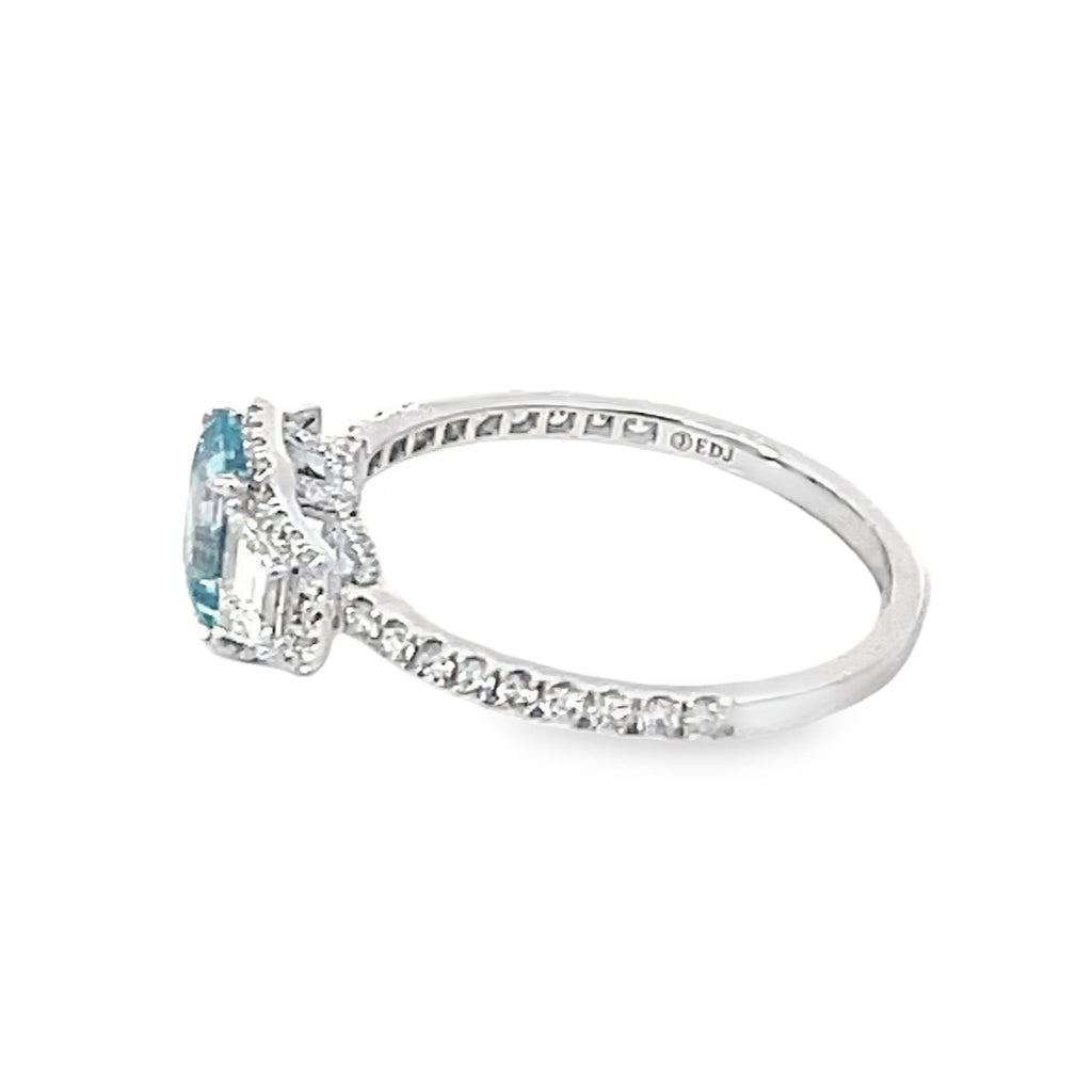 Side view of 0.71ct Emerald Cut Aquamarine Engagement Ring