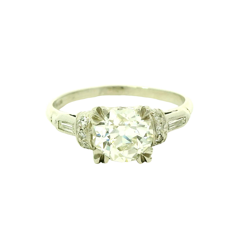 Front view of Antique 1.19ct Old European Cut Diamond Engagement Ring
