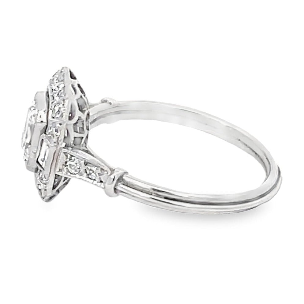 Side view of GIA 0.89ct Asscher Cut Diamond Engagement Ring, Diamond Halo, Platinum