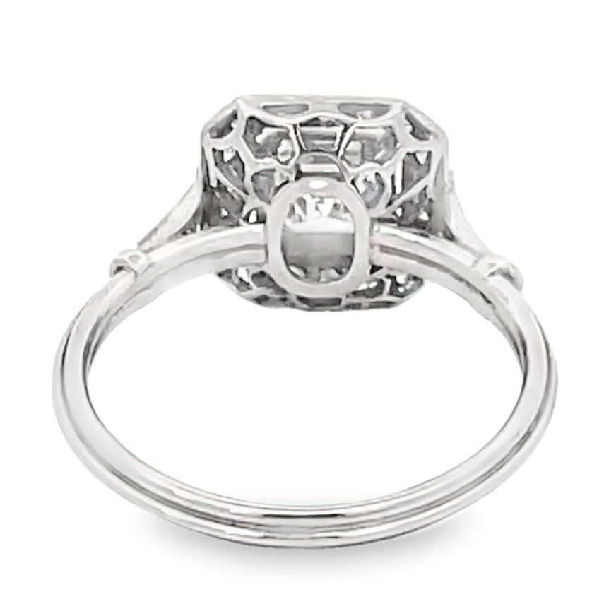 Back view of GIA 0.89ct Asscher Cut Diamond Engagement Ring, Diamond Halo, Platinum