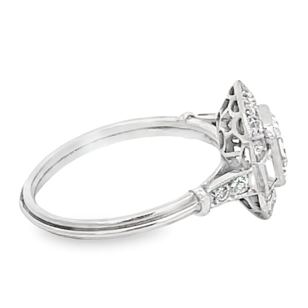 Side view of GIA 0.89ct Asscher Cut Diamond Engagement Ring, Diamond Halo, Platinum