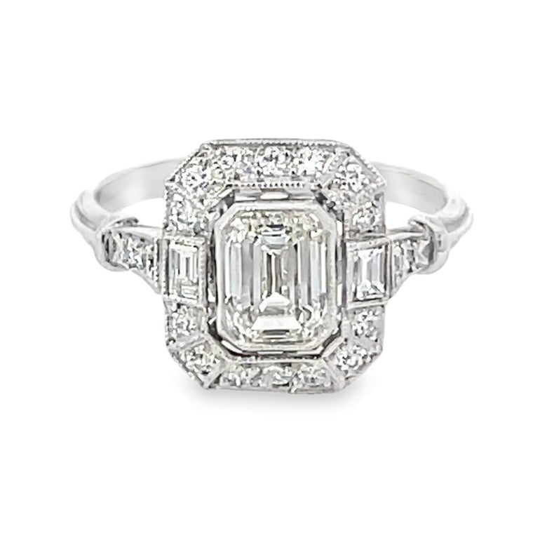 Front view of GIA 0.80ct Emerald Cut Diamond Engagement Ring