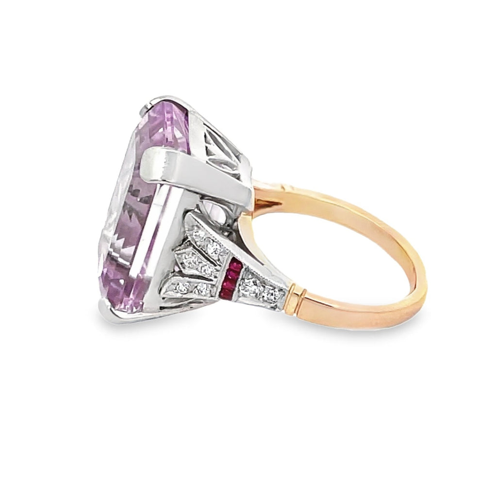 Side view of 20.82ct Emerald Cut Kunzite Cocktail Ring