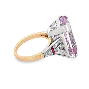 Side view of 20.82ct Emerald Cut Kunzite Cocktail Ring