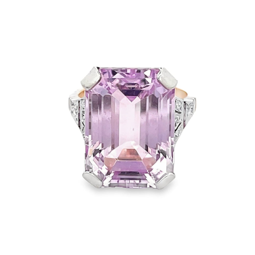 Front view of 20.82ct Emerald Cut Kunzite Cocktail Ring