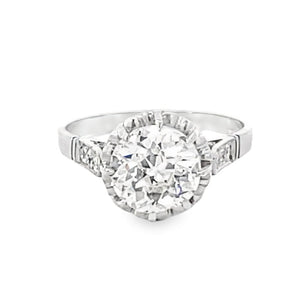 Front view of Antique GIA 2.32ct Old European Cut Diamond Engagement Ring, Platinum