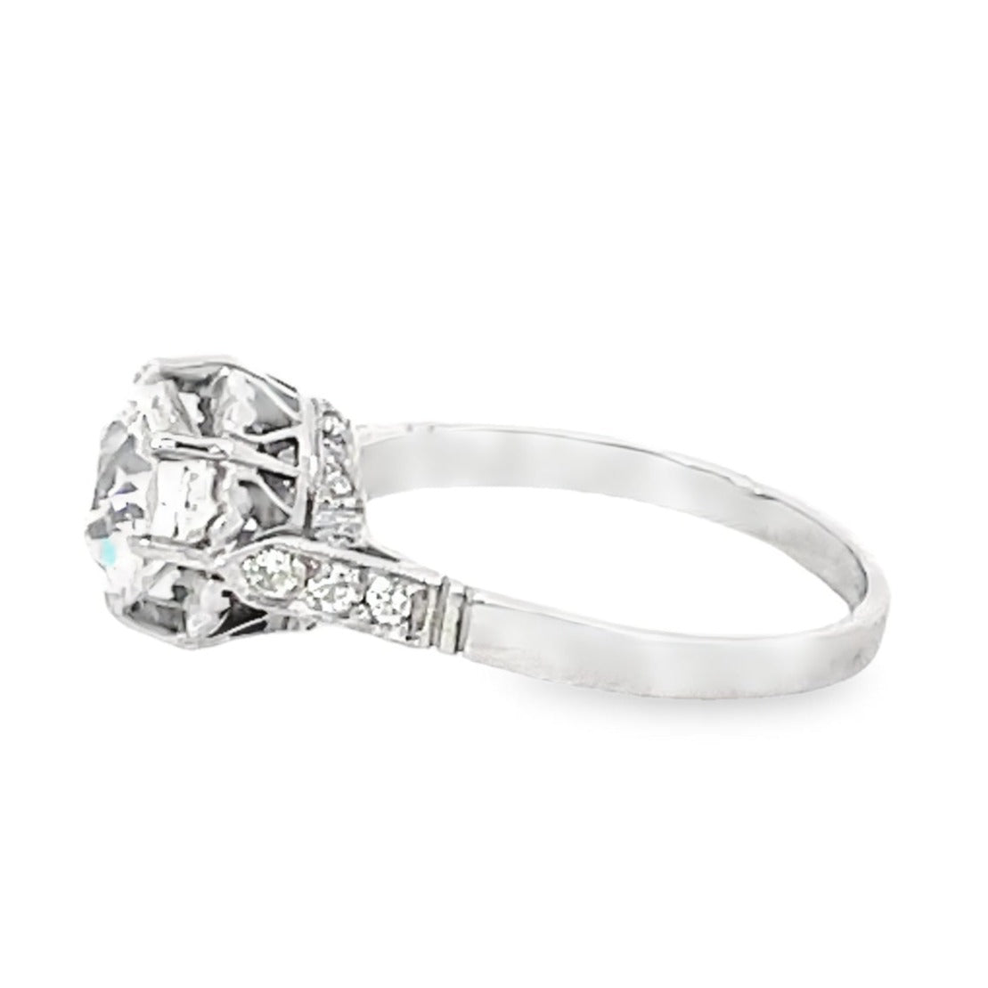 Side view of Antique GIA 2.32ct Old European Cut Diamond Engagement Ring, Platinum