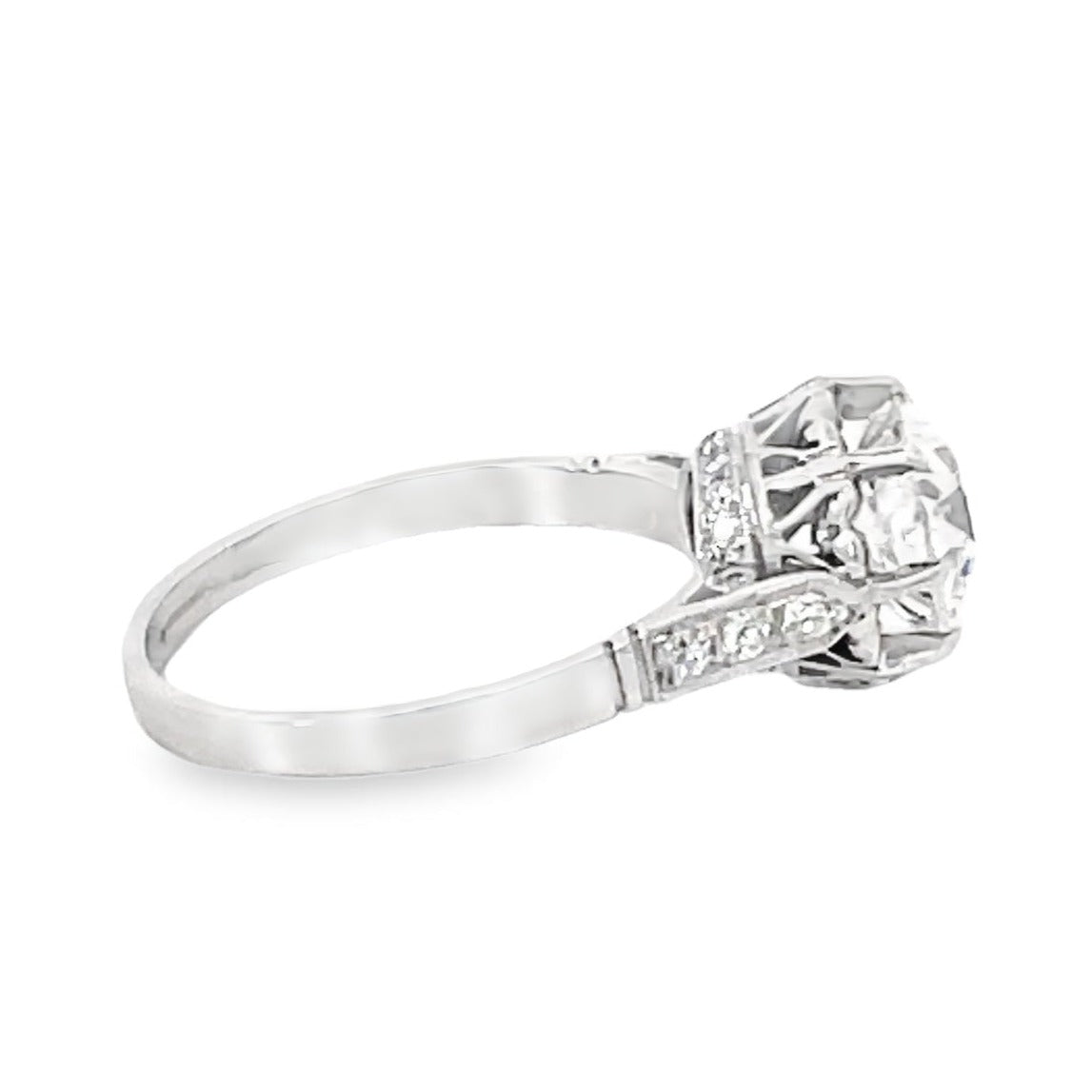 Side view of Antique GIA 2.32ct Old European Cut Diamond Engagement Ring, Platinum