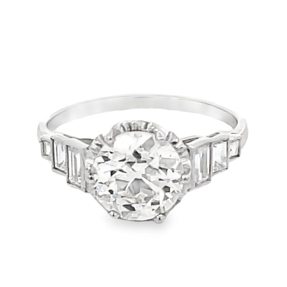 Front view of Antique GIA 1.83ct Old European Cut Diamond Engagement Ring, Platinum