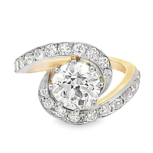 Front view of 1.73ct Old European Cut Diamond Engagement Ring, Platinum & 18k Yellow Gold