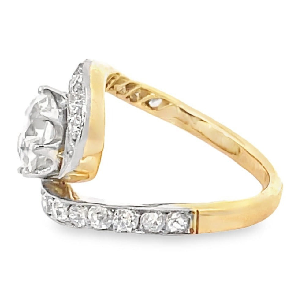 Side view of 1.73ct Old European Cut Diamond Engagement Ring, Platinum & 18k Yellow Gold