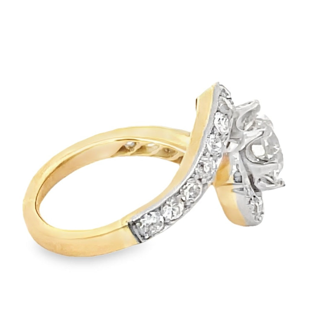 Side view of 1.73ct Old European Cut Diamond Engagement Ring, Platinum & 18k Yellow Gold