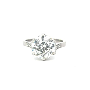 Front view of Antique 3.48ct Old European Cut Diamond Engagement Ring, VS1 Clarity, Platinum