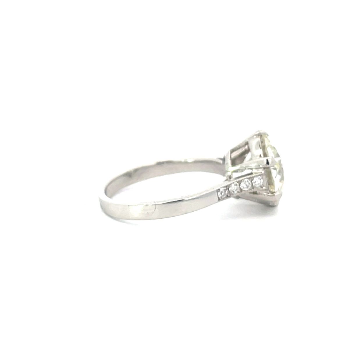 Side view of Antique 3.48ct Old European Cut Diamond Engagement Ring, VS1 Clarity, Platinum