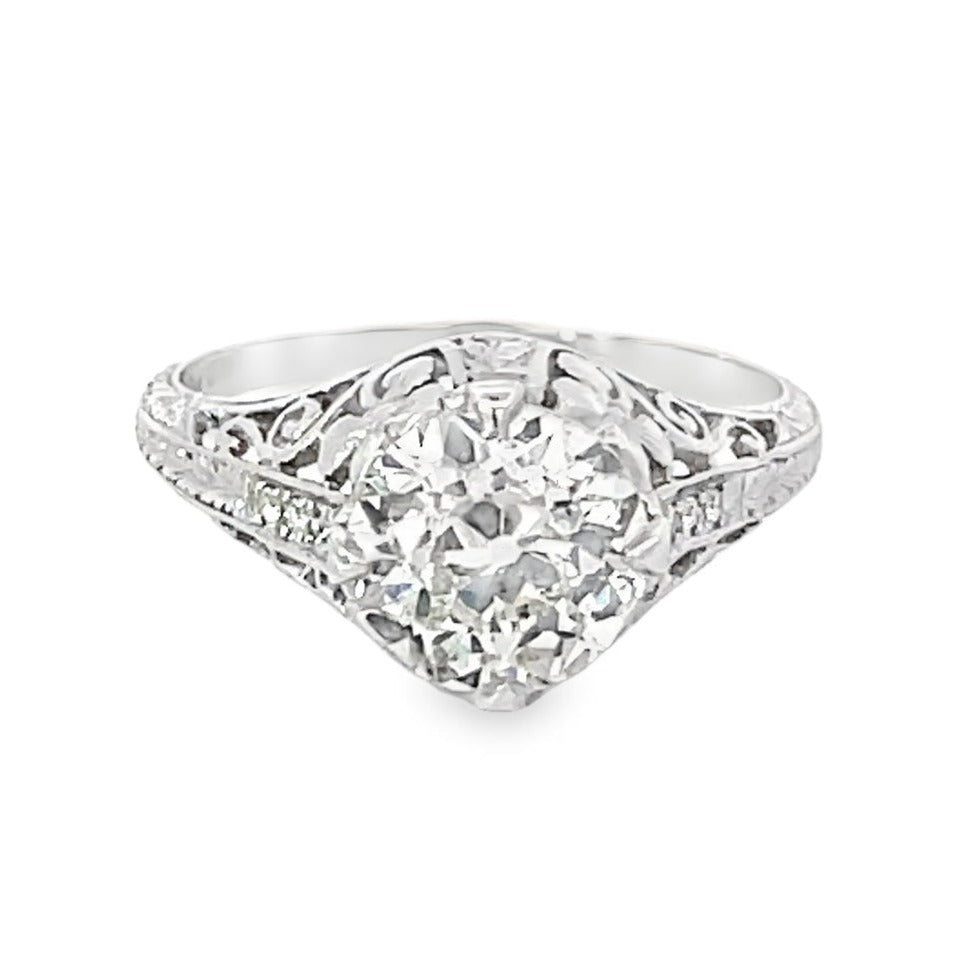 Front view of Antique 2.04ct Old European Cut Diamond Engagement Ring, Platinum