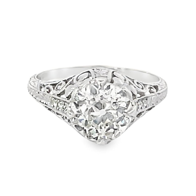 Front view of Antique 2.04ct Old European Cut Diamond Engagement Ring, Platinum