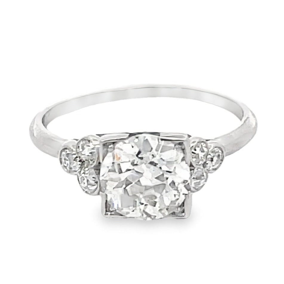 Front view of Antique 1.65ct Old European Cut Diamond Engagement Ring, Platinum