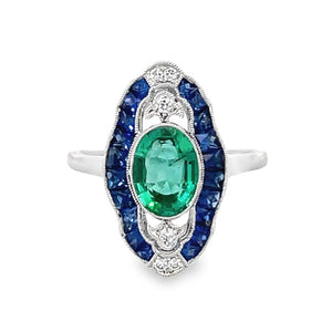 Front view of 1.03ct Oval Cut Natural Emerald Cocktail Ring