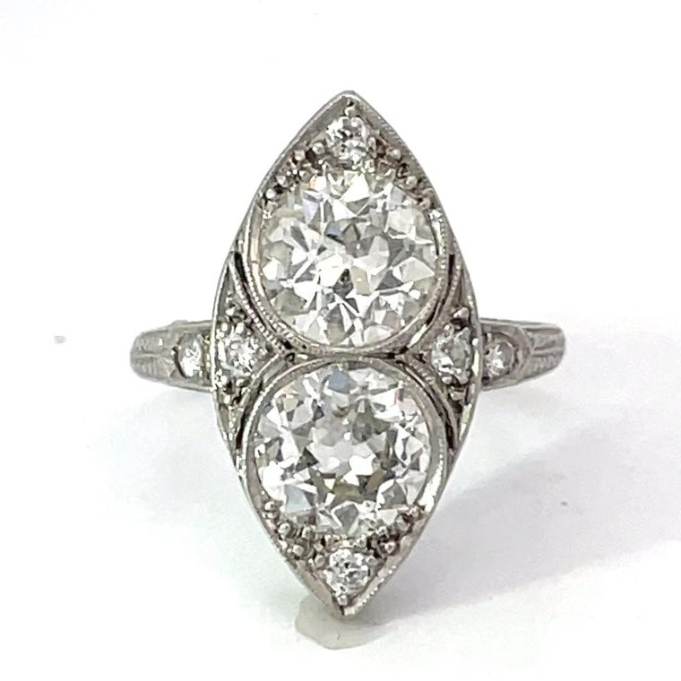 Front view of Antique 1.25ct Old European Cut Diamond Engagement Ring, Platinum