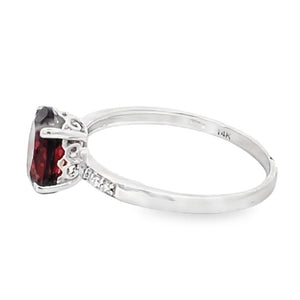 Side view of 1.67ct Oval Cut Garnet Engagement Ring, 14k White Gold