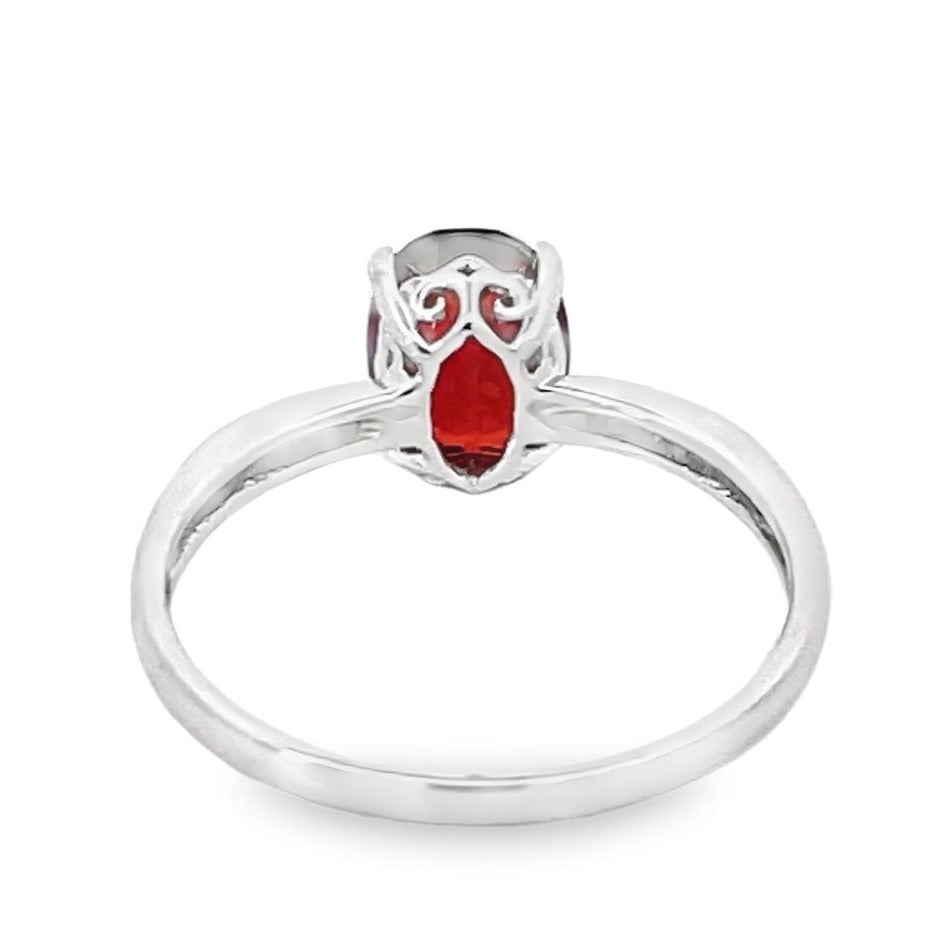 Back view of 1.67ct Oval Cut Garnet Engagement Ring, 14k White Gold